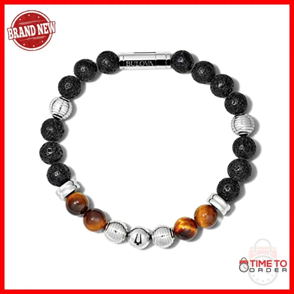 Men's Beaded Bracelet with Magnetic Clasp, 7-7.5 Inch Medium